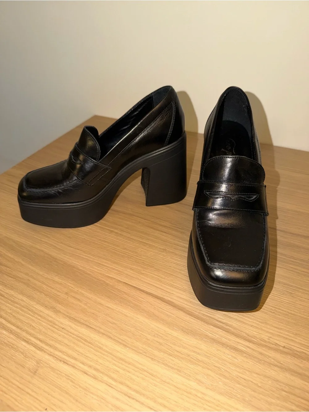 Free People Platform Block Heel Loafers - Black